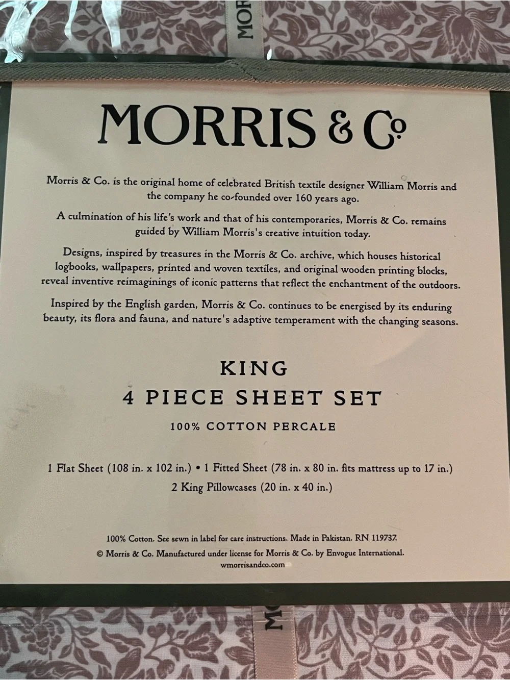 NWT Morris & Co King Sheet Set in Dusty Rose Floral